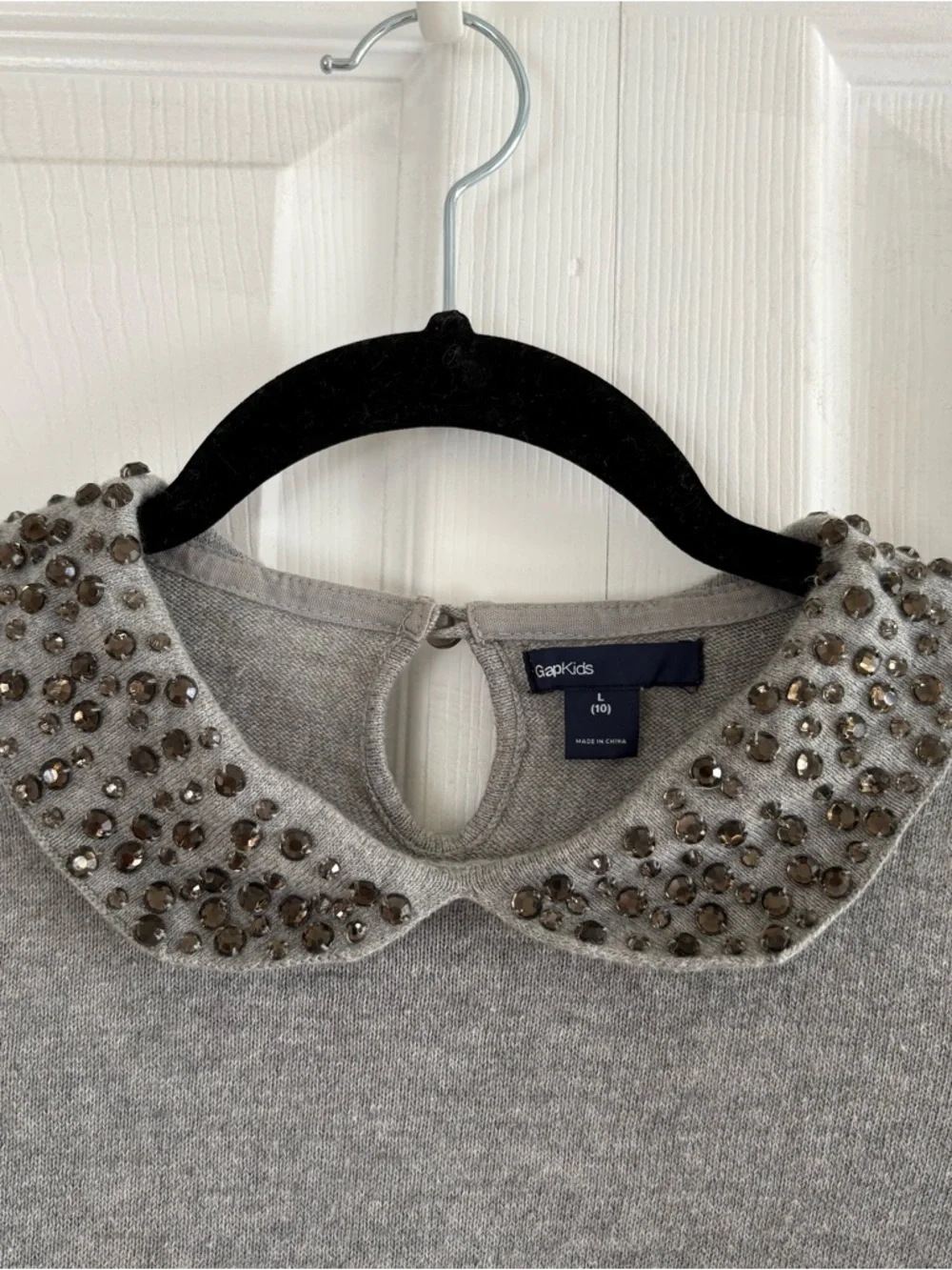Gap Peter Pan Embellished Rhinestone Collar Heather Grey Cotton Sweeter 10 Soft‎